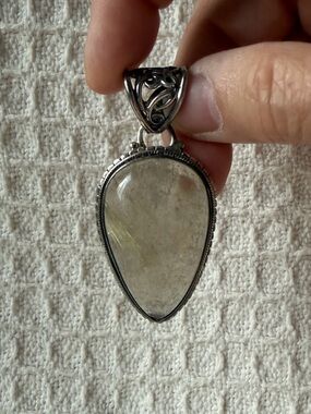 Teardrop Clear Gemstone Pendant Necklace in Silver Tone